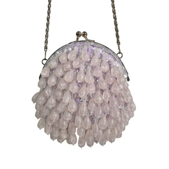 VTG 80s La Regale Ltd Pale Purple Teardrop Fringe Silver Convertible Purse - Picture 3 of 6